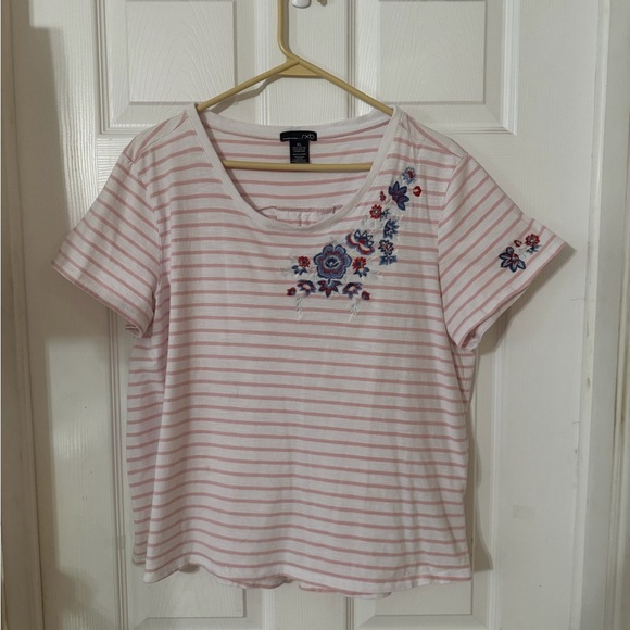RXB Tops - RXB Pink and White Striped Floral Top